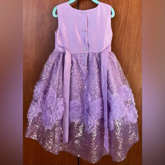 BLUEBERi Boulevard - Lilac Embroidered chiffon rosette dress (Size 5T)